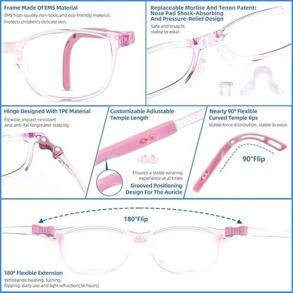 EyeBuddy Kids Anti Blue Light Glasses‎ Transparent Pink MM109 Light TR90 7-13